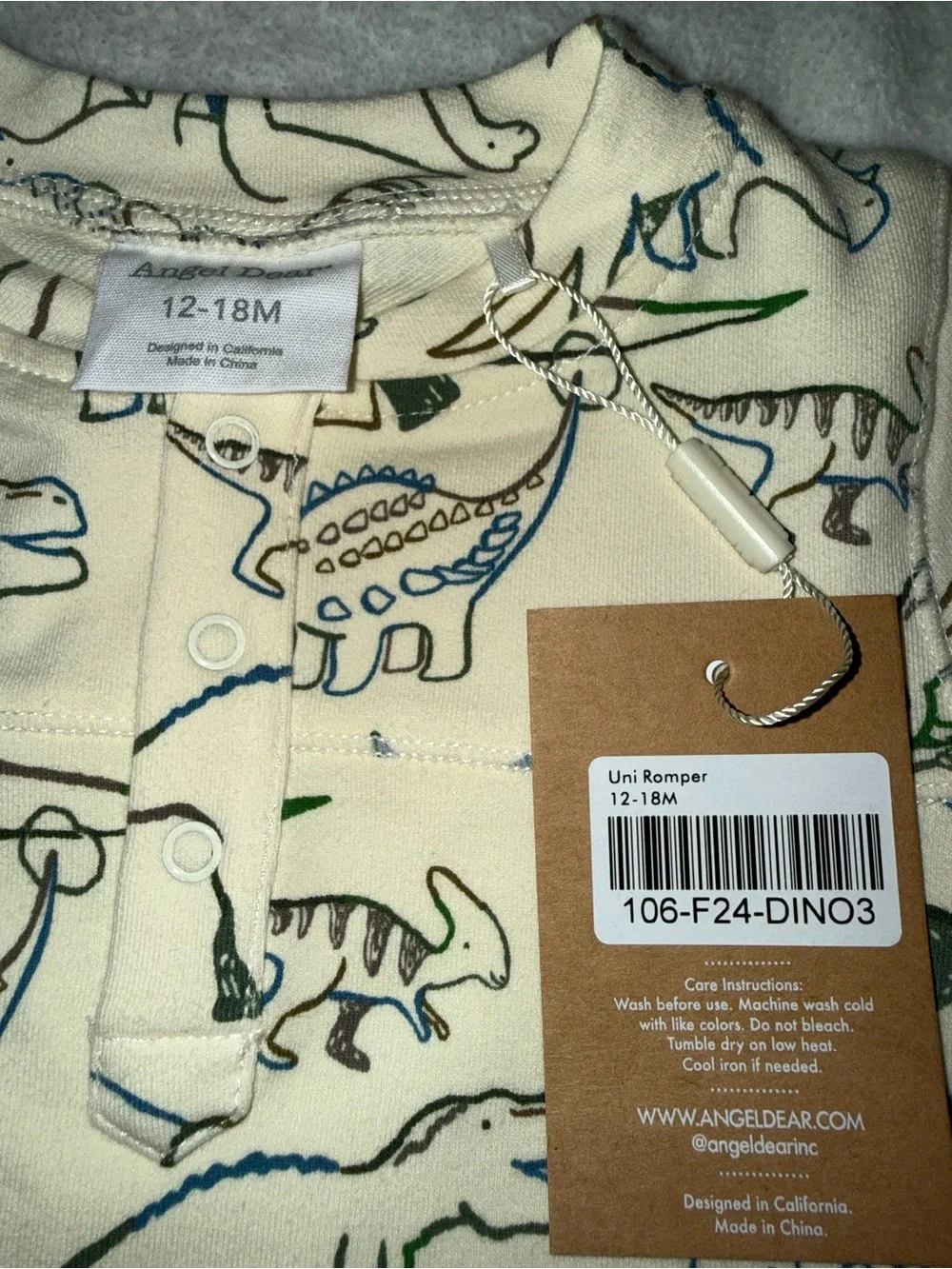 Angel Dear dinosaur print coverall w/ full-length front zipper, so 12-18mo, NWT